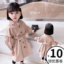 Girls  medium and long windbreaker 2021 new Korean childrens top Foreign style female baby autumn coat childrens coat