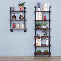 Wine rack wall rack iron pipe bookshelf Wall wall partition factory direct solid wood industrial wind simple