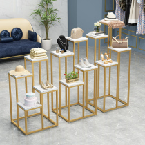 Light luxury simple imitation marble window clothing store display rack gold bag shoes and hats display rack