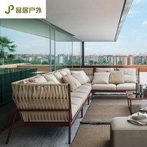 Nordic outdoor rattan sofa rattan art living room balcony furniture rattan chair creative courtyard coffee table casual double sofa