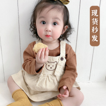 Girls dress spring and autumn female baby Korean baby cute strap princess skirt suit childrens Western autumn dress