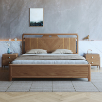 Master bedroom solid wood bed New Chinese double bed Full solid wood ash wood modern storage high box 1 8 meters big bed Wedding bed