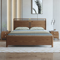 Solid wood bed New Chinese style master bedroom double bed 1 8 meters wedding bed Small apartment type high box storage bed Economical ash wood