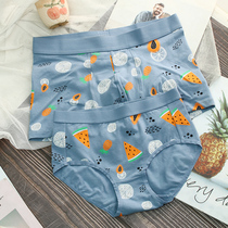 Youth cartoon cute fruit pure cotton male four corners female triangle couple panty suit middle waist breathable pants large size