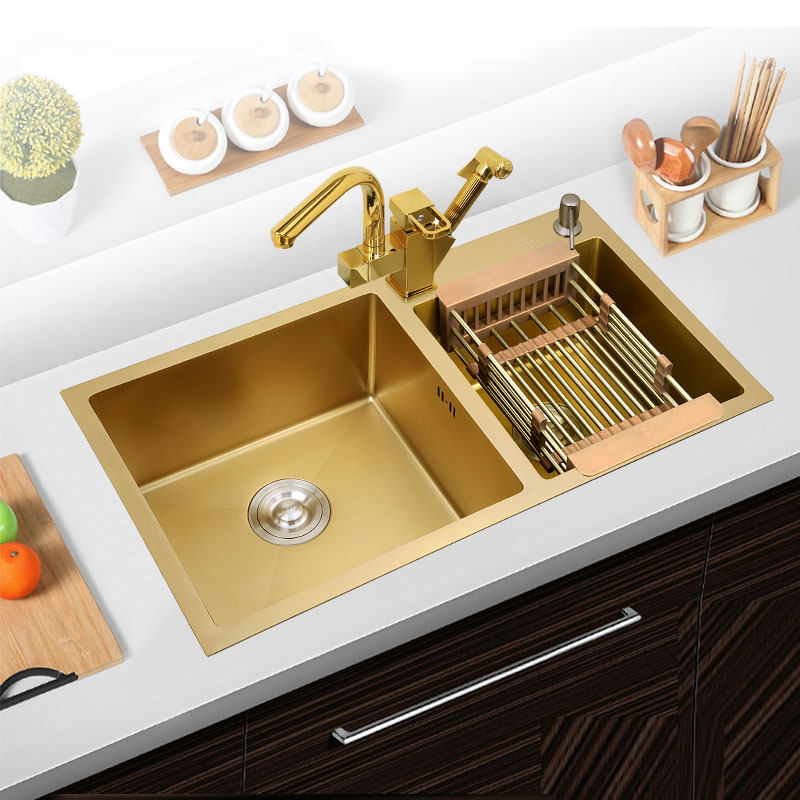 304 stainless steel gold nano sink double sink hand-thickened kitchen washbasin home under the basin sink