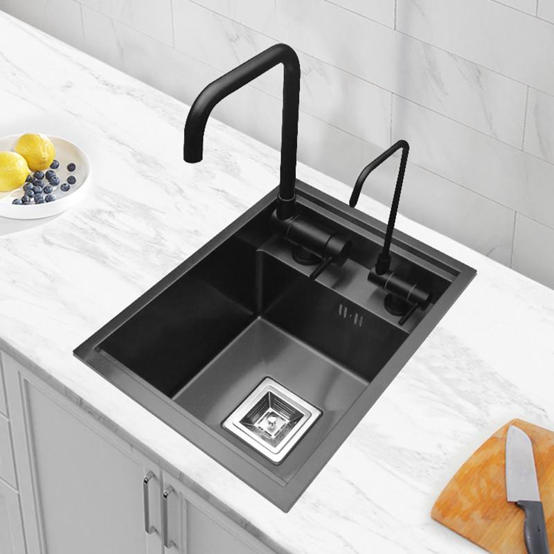 Nano black hidden washbasin single-slot 304 stainless steel kitchen in the island table invisible sink bar small