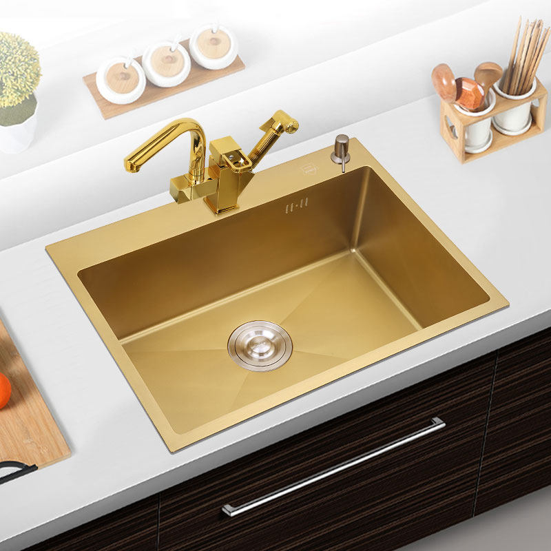 Nano gold 304 stainless steel sink small kitchen under the table washbasin large single-slot hand-crafted household sink