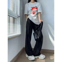 Studio1till8 Vintage Simple Versatile Blazers High-Rise Black Unisex Straight Leg Pants