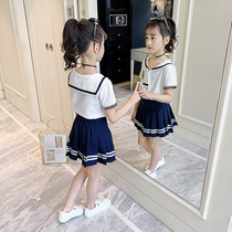 Girls  college style suit skirt summer dress 2021 new childrens student dress foreign girl jk uniform skirt two-piece set