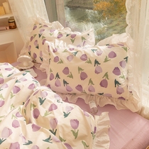 Meta Gas Adolescent Girl Tulip Pure Cotton Four Pieces Korean Style Princess Wind Lace All Cotton Twill Quilt Cover Fresh Bed Goods