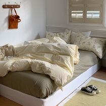 Korean cream Cream Crushed Flowers Pure Cotton Four Pieces of Rind Pure Cotton Quilt Cover 1 5m1 8 m Washed Cotton Sheet Bed