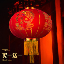 Big red lantern hanging flocking cloth lantern Round lantern Chinese palace lamp Outdoor festival festive decoration red lantern