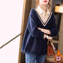 Pregnant womens winter clothing fashion stitching jacket autumn and winter clothing plus velvet thick size sweater womens winter pregnancy outside wear