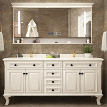 American bathroom cabinet combination rock board solid wood bathroom cabinet Bathroom double basin vanity Intelligent mirror wash basin cabinet
