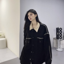 Autumn advanced sense stitching jacket women 2021 New Korean version of ins niche design sense loose jacket top