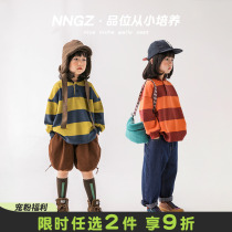 NNGZ Girl Necropolis 2021 New Spring Dress Academy Wind Polo Shirt Color Fashion Striped Ocean Qi Childrens Blouse