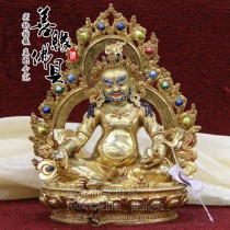 Imported Nepal high-end boutique handmade copper full gilt yellow god of wealth Buddha statue 7 inches 