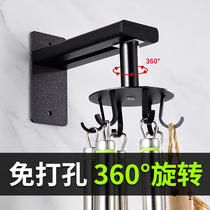 Kitchen wall-mounted spatula spoon hanger kitchenware storage rack non-hole rotating adhesive hook stick rack artifact