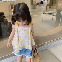 Girls Chiffon breathable daisy halter shirt 2021 summer new baby foreign style floral vest cool top tide