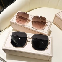 Tide brand sunglasses Square frame big face thin couple glasses female street shot ins Tide round face brown male driving sunglasses