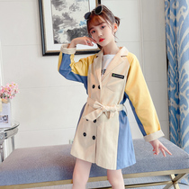 Girls autumn Tong coat lapel plaid double-breasted windbreaker Korean version Spring and Autumn style style color long style