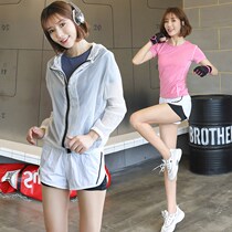 2021 new spring and summer sunscreen three-piece womens casual fashion short sleeve sports set Net red yoga fitness clothes