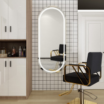 Barber mirror table LED mirror with lamp European beauty salon touch screen wall hanging hair salon Oval hair cutting luminous mirror