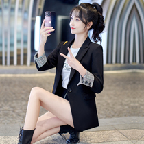 Black Small Suit Jacket Woman Spring Autumn Burst 2022 New Internet Red Casual Short small Subsuit jacket