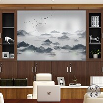 Back with backer glass film New Chinese mountain painting porch study office static electricity free matte sticker