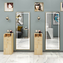 Barber shop mirror table Net red hairdressing mirror hair salon tide beauty salon cabinet integrated simple with lamp LED floor mirror