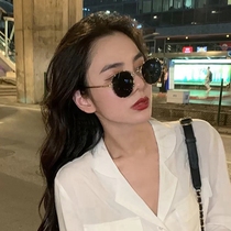  Korean version of Liu Renna glasses retro net red large round frame metal polarized sunglasses men thin myopia sunglasses women tide