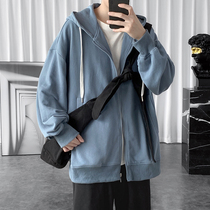 Klein blue autumn hooded jacket male ruffian handsome vintage fashion brand hiphop fried street cardigan sweater male