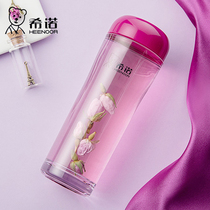  Xinuo PC plastic cup womens double-layer thickened heat insulation fashion trend student children portable handy resin water cup