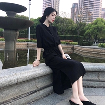  European station 2021 summer new thin black dress temperament waist Hepburn style skirt small black skirt womens trend