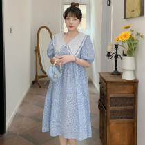 Maternity summer dress Short sleeve gentle wind net red suit Nursing medium long over-the-knee long skirt Summer thin section