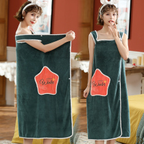Can wear bath towel women autumn and winter water absorption quick drying without hair adult can wrap student dormitory household cotton absorbent bath skirt