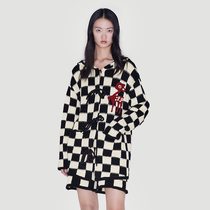 UOOYAA UY girl 2022 spring new classic chessboard lattice small deer crochet butterfly knot lace with cap sweatshirt