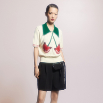UOOYAA UYA 2021 Summer new crochet Process Retro Collision Color Demon Cherry Pearl T-Shirt Sweatshirt