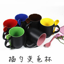 Thermal transfer printing new ceramic water personality customization advertising creative photo logo mark inner color spoon change cup