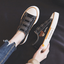 Elastic Embroidery Bear Canvas Shoes Womens 2021 Spring and Summer Joker Mesh Student Board Shoes A Pedal Lazy Shoes