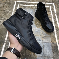 Autumn and winter new leather mens shoes pure cowhide plus velvet thickened Martin Boots Black versatile warm Mens cotton shoes leather shoes