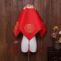 Red cover head dragon and phoenix embroidery Bride wedding Chinese style Xiuhe clothing Dragon Phoenix coat cover head yarn Hipamon headscarf Big Red