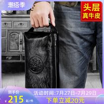 PADIEOE genuine leather handbag mens 2022 new large-capacity mens hand grip long purse cow leather hand holding bag man