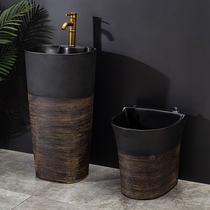  Balcony washbasin Retro style household outdoor sink table column basin Integrated floor-standing column washbasin