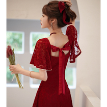 Toast Bride 2021 new summer usually can wear spring and autumn engagement dress back small dress female lace