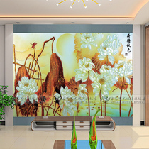 Art glass imported organic tempered glass lotus background wall screen partition porch crossing Lotus Pond autumn color
