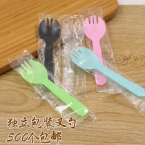 Cake disposable plastic colored frosted fork spoon spoon Fork dessert fruit sweet potato spoon 500