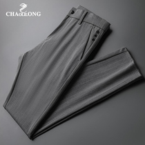 Autumn unscented rubber pocket craft stripe light business thin slacks mens slim straight light gray trousers