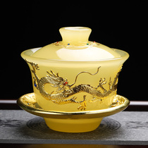 Liuli Sancai cover bowl Single Japanese hand grab pot Glass tea bowl Large Kung Fu tea accessories Tea bowl