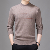 Cashmere sweater men's semi-turtleneck base shirt autumn and winter loose pullover sweater round neck casual sweater